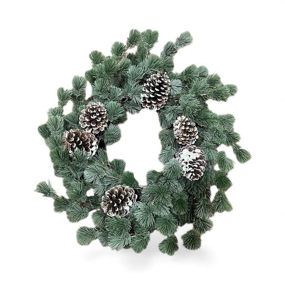 26" Artificial Pine Wreath with Frosted Cones | Winter Christmas Door Decor - Picture 5 of 8